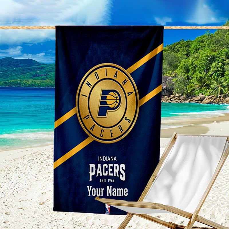 Custom Name Beach Towel Pacers Basketball Team Beach Towel, Soft Microfiber, Gift for Her/Him, Birthday, for Pool, Beach, Travel, Fan gifts