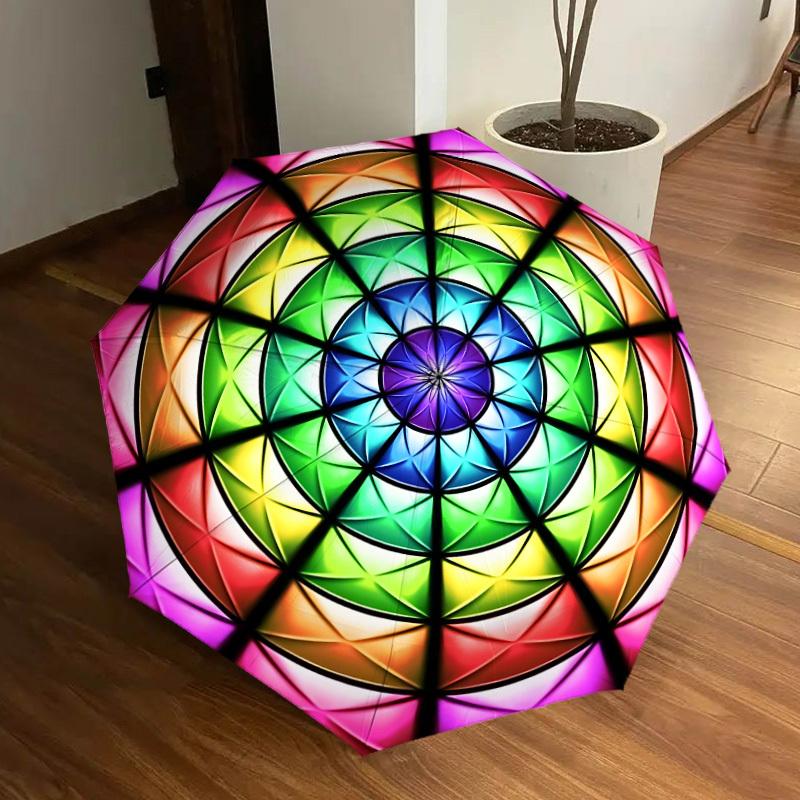 1pc Colorful Kaleidoscope Pattern Automatic Folding Umbrella, Heavy-Duty 8-Rib Construction, Perfect for Everyday yy251114115