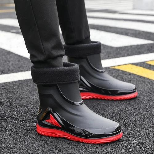 Autumn And Winter Non-slip Rain Boots For Men Warm Rain Boots, Velvet Waterproof Shoes, Kitchen Plastic Work Shoes Fishing Shoes