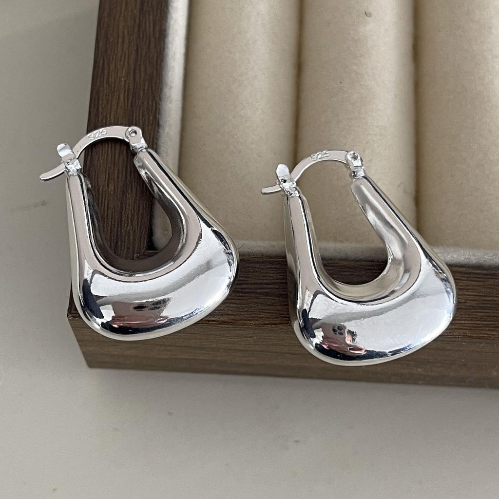 925 Sterling Silver Earrings For Women Trendy Geometric Big Thick Hollow Earring Jewelry Prevent Allergy Party Gift Accessories