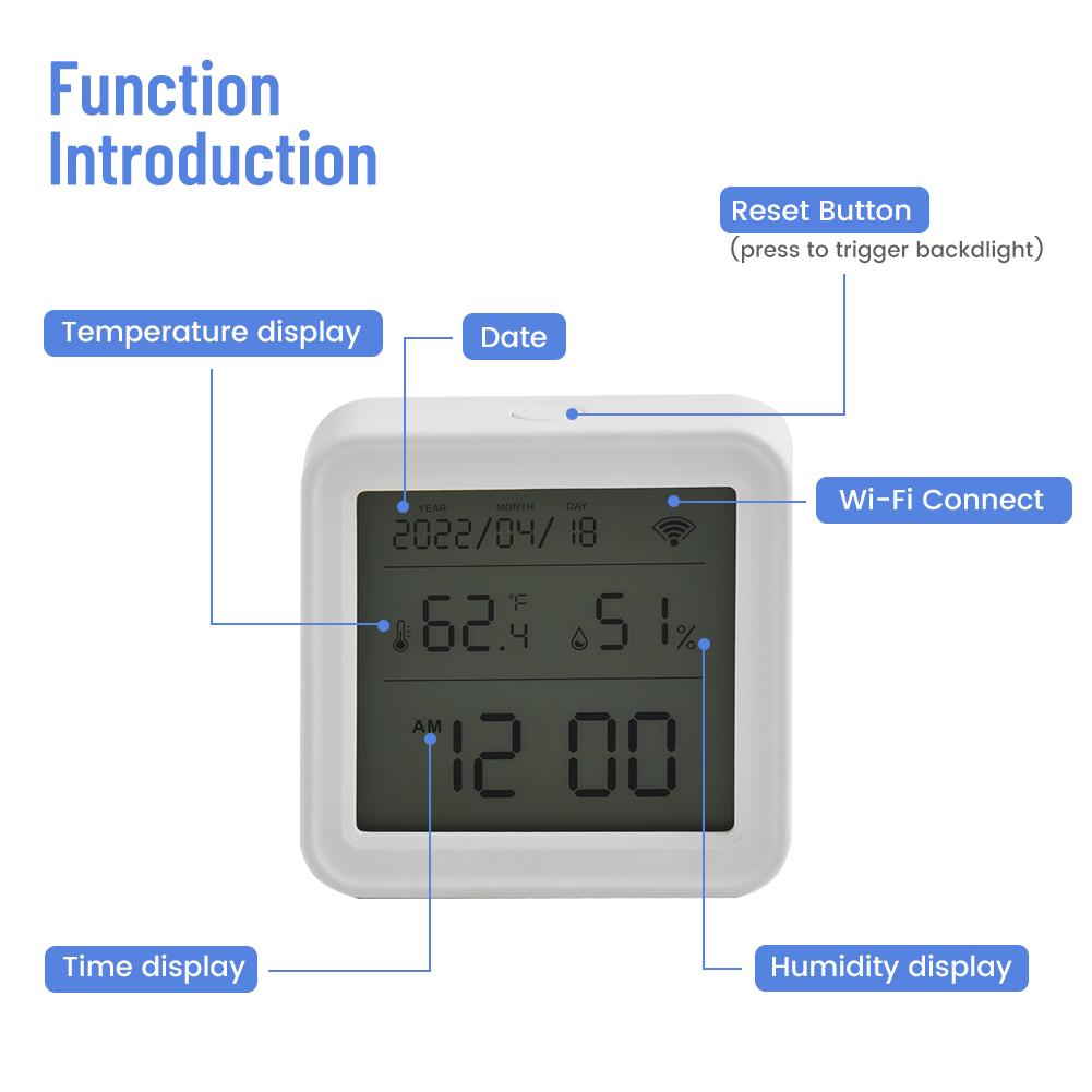 

Smart Home WiFi Thermometer Hygrometer for Tuya Platform Indoor Digital Temperature Humidity Sensor with Dual Mode Connection China Mainland