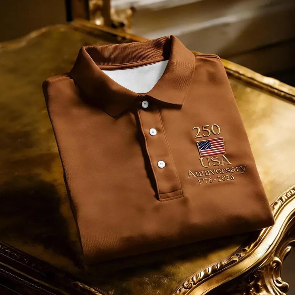 Men's Casual Polo Shirt USA Anniversary 1776-2026 Printed Short Sleeve Collared Shirt Lightweight Breathable Fabric Comfortable Fit