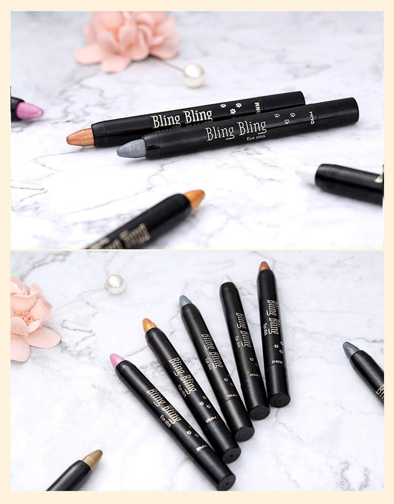 5-Piece Eyeshadow Stick Bright Shimmer, Noral Cream Eyeshadow Pencil Hypoallergenic Eyeshadow, Waterproof & Long-Lasting Starter Set