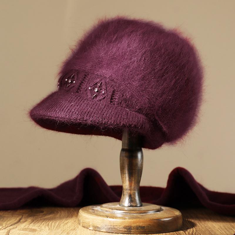 Hat Female Autumn and Winter Elderly Person Scarf Warm Middle and Old Lady Winter Rabbit Wool Mother Wool Hat Fleece Basin Hat