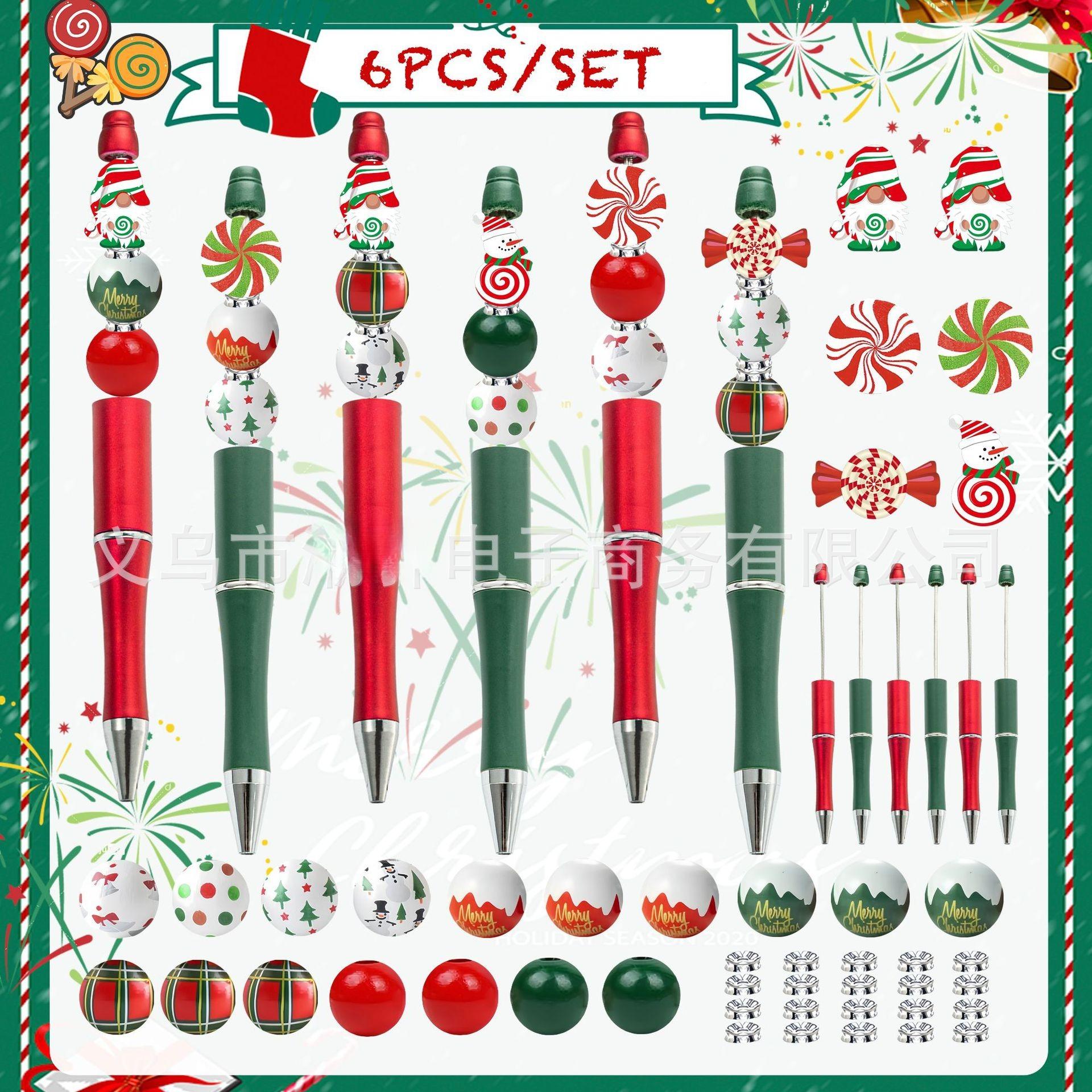 Creative Office Stationery Christmas Candy Gnome Cartoon Style DIY Beaded Pen Set