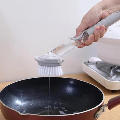 1PCS Double Use Kitchen Cleaning Brush Scrubber Dish Bowl Washing Sponge Automatic Liquid Dispenser Pot Cleaner Tool Gadgets