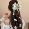 Sweet Flower Tassel Hair Claw Elegant Bridal Headwear Flower Hair Shark Clip  Hair Accessories