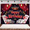 Casino Poker Chips Theme Birthday Party Decorations Playing Cards Money Golden Glitters Red Curtain BalloonS Cake Topper Banner