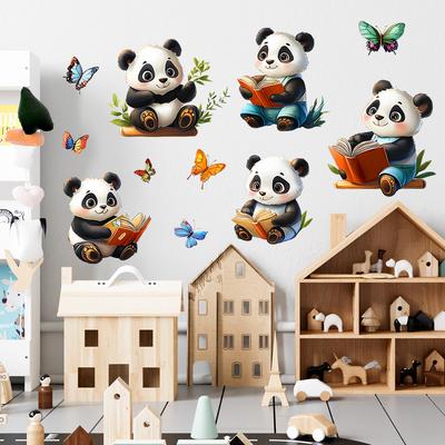 Adesivi Decorativi Panda Cartone Animato Che Legge Un Libro Camera da Letto Studio Casa Sfondo Abbellimento Decorazione