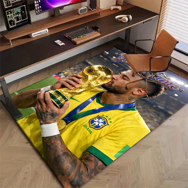 Brazilian Football Player Design Area Rug Personalized Name- Non-Slip, Soft & Cozy Floor Mat for Living Room, Office - Indoor/Outdoor Carpet