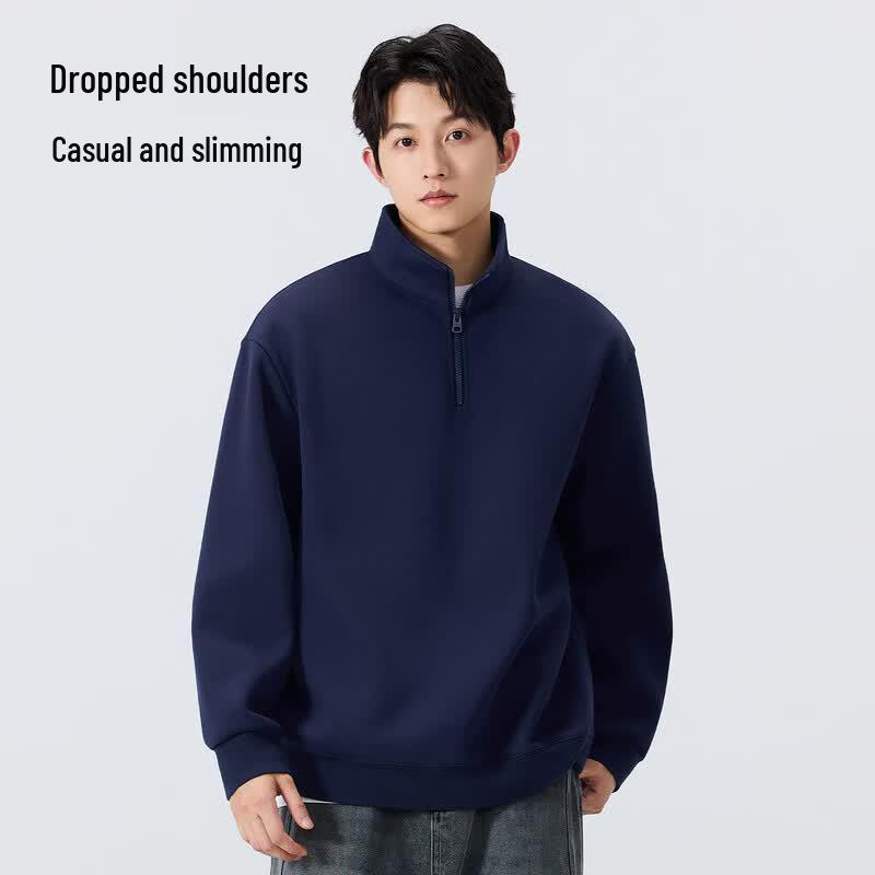MINISO Men's Half-Zip Stand-Collar Heavyweight Loose Fit Casual Sweatshirt