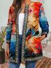 Women's Crew Neck Long Sleeve Cardigan Oversized Vintage Ethnic Print Plus Size Open Front Jacket Casual Outerwear