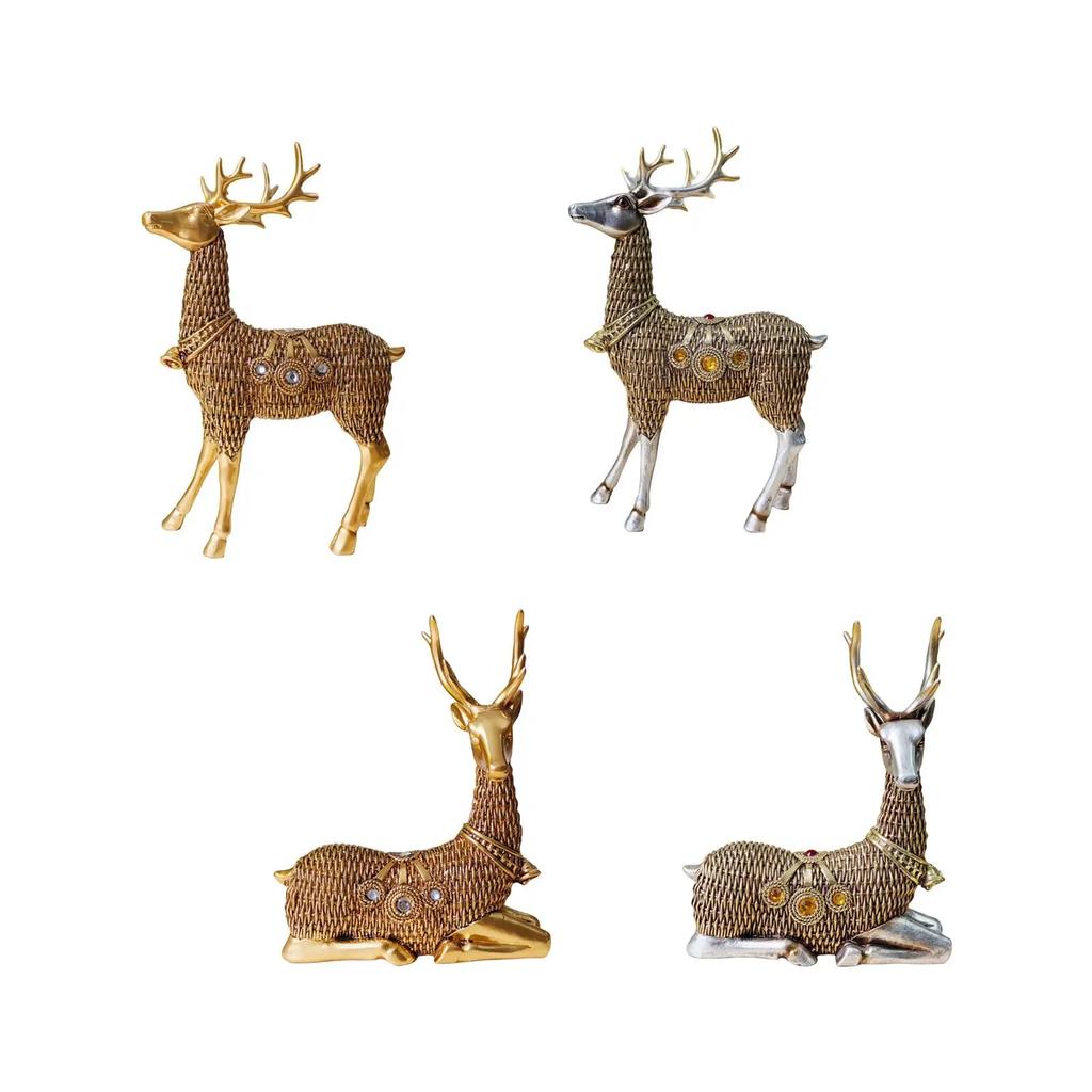 Reindeer Figurines Resin Deer Statues Nordic Miniature Deer Sculptures, Ornaments for Bedroom, Office Tabletop Cabinet Decor