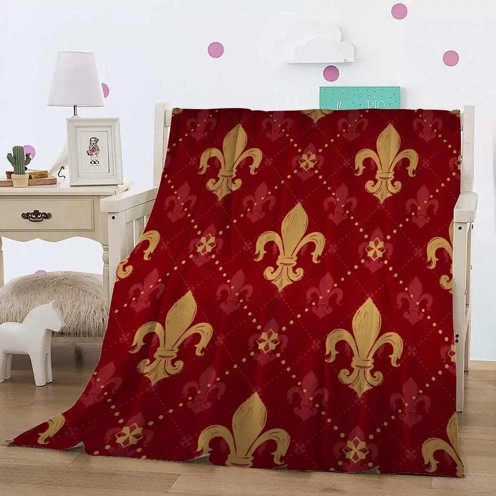 

Flannel Fleece Throw Blanket Heraldic Red Lis Expensive Kingly Gold Lily LYS Fleur Pattern Medieval King France Empire 75x90cm