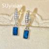 925 Sterling Silver Fashion Light Luxury Blue Zircon Earrings Birthday Party Anniversary Gift Ladies Jewelry