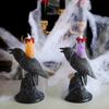 Gothic Raven LED Candles Realistic Table Lamp Black Crow Statue Glowing Candlestick Halloween