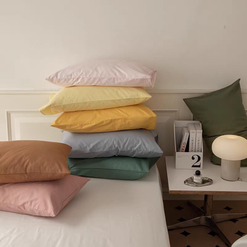 Solid Color Cotton Fitted Sheet & Pillowcase Set - Single Bed Mattress Protector