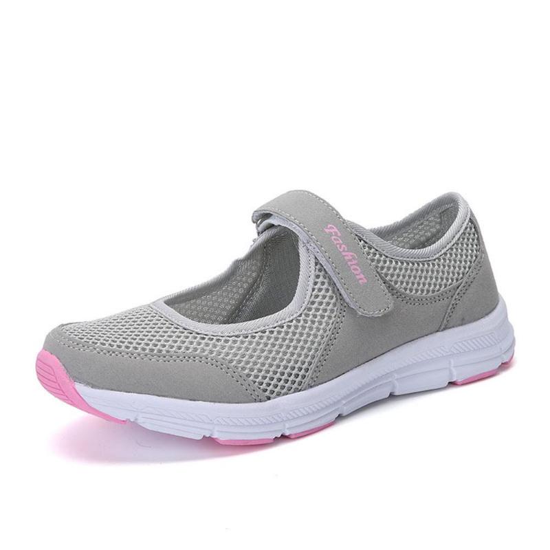Women Mesh Solid Color Running Sports Shoes Ladies Round Toe Flat Heel Anti Slip Sandals
