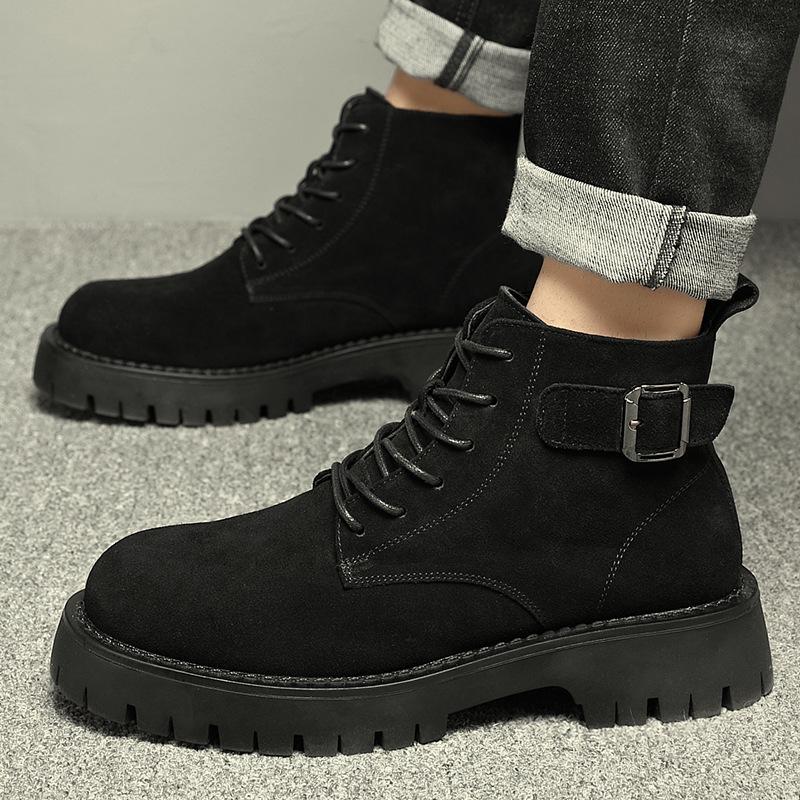 Martin boots men's autumn and winter new platform leather black boys high-top shoes British style locomotive boots tide