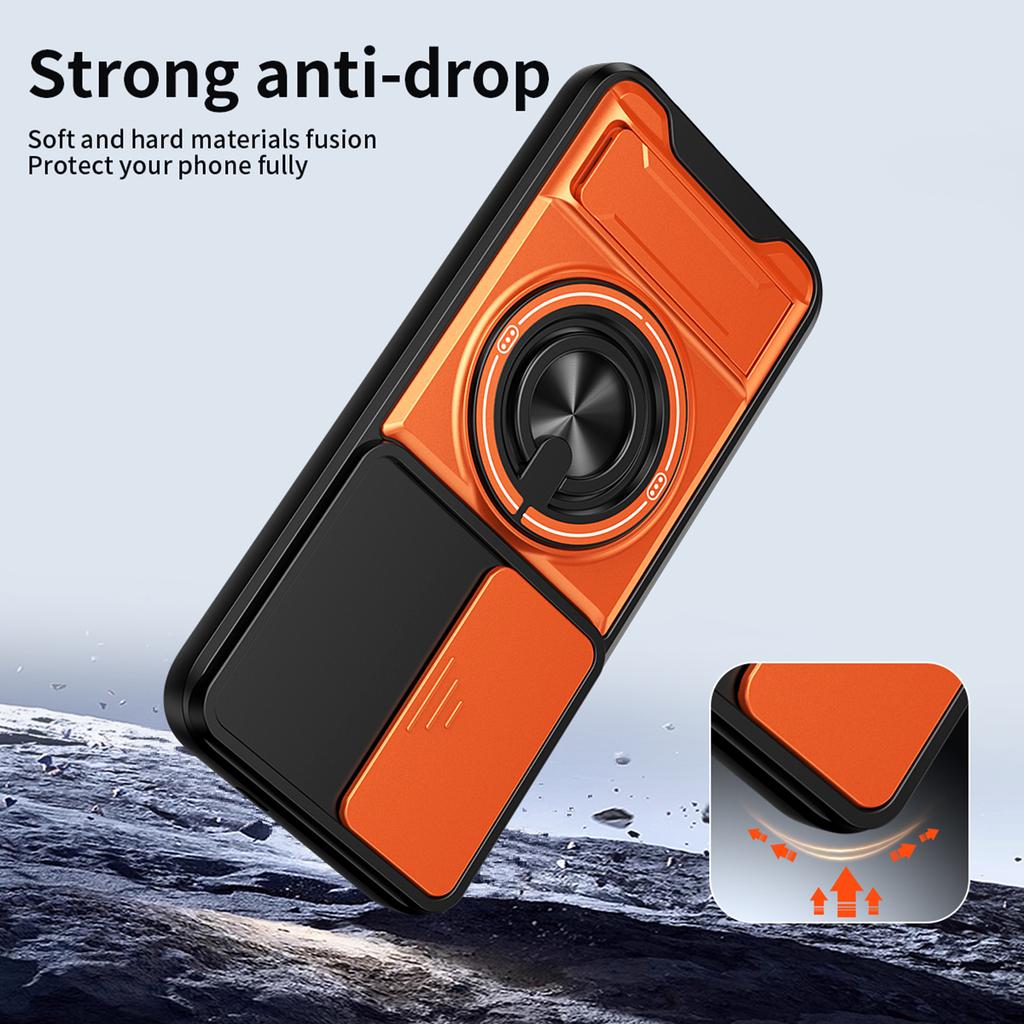 For Infinix Hot 60 Pro 4G Magnetic Case Ring Holder Foldable Kickstand TPU PC Phone Cover with Camera Lens Slider