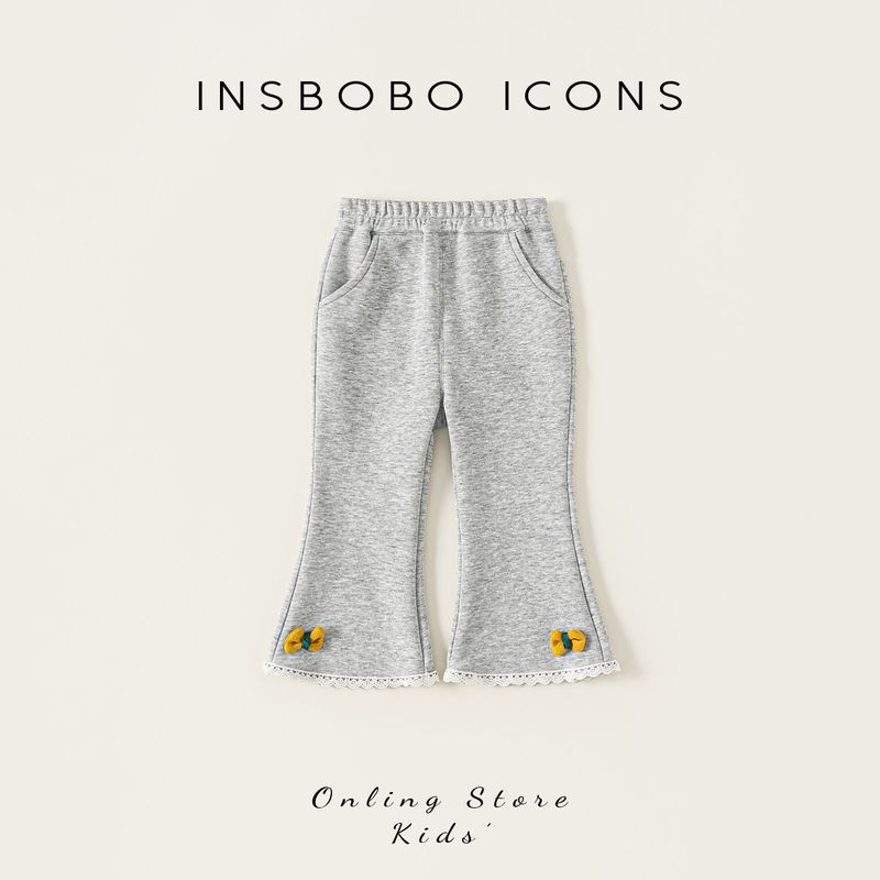 Insbobo Girls  Pants Spring Flared Pants for Girls 2026 New Children s Casual Pants Baby Spring and Autumn Children s Clothing Flower Gray 120