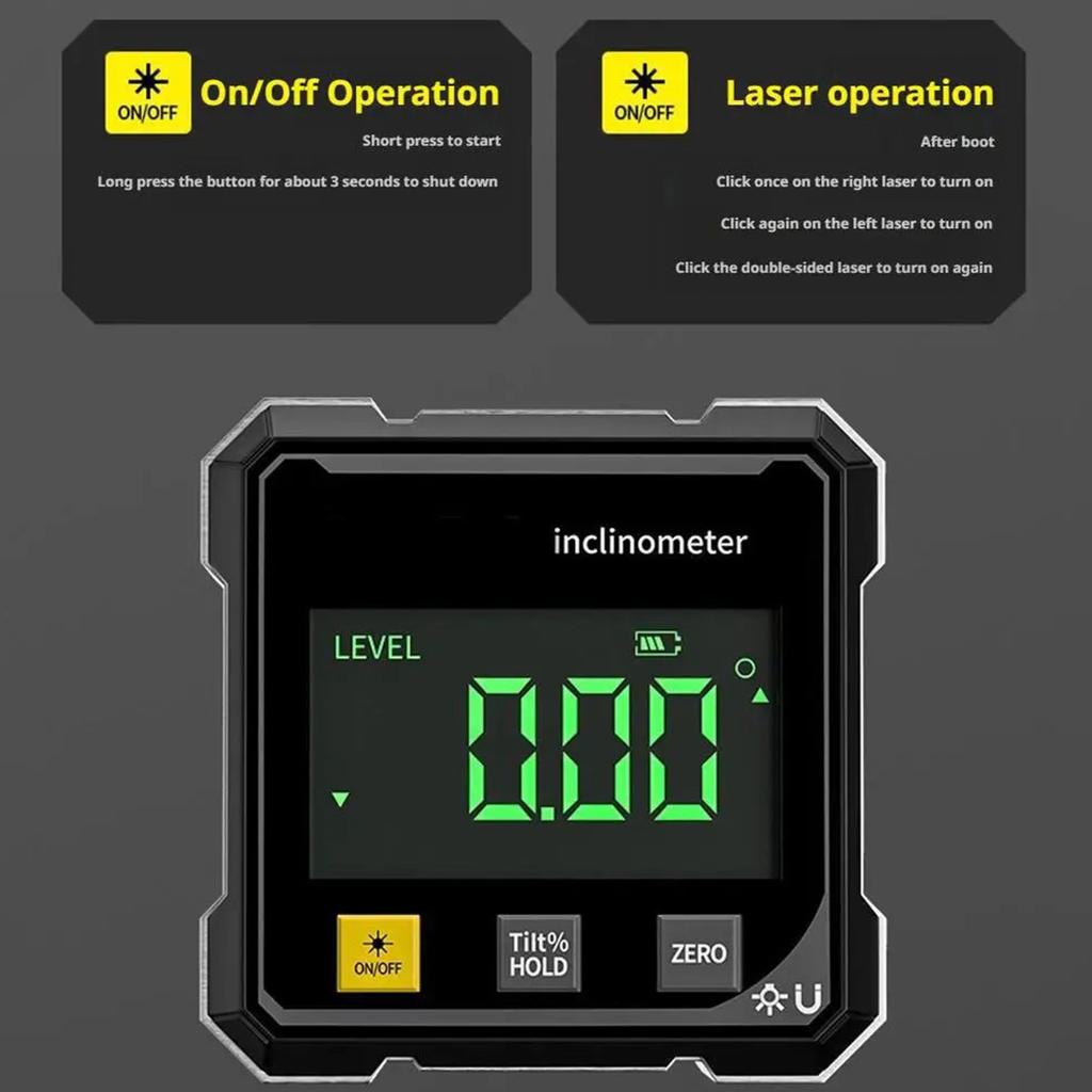 4-Side Magnetic Digital Angle Gauge With Laser Electronic Protractor Horizontometer Inclinometer Angle Ruler Slope Measuring