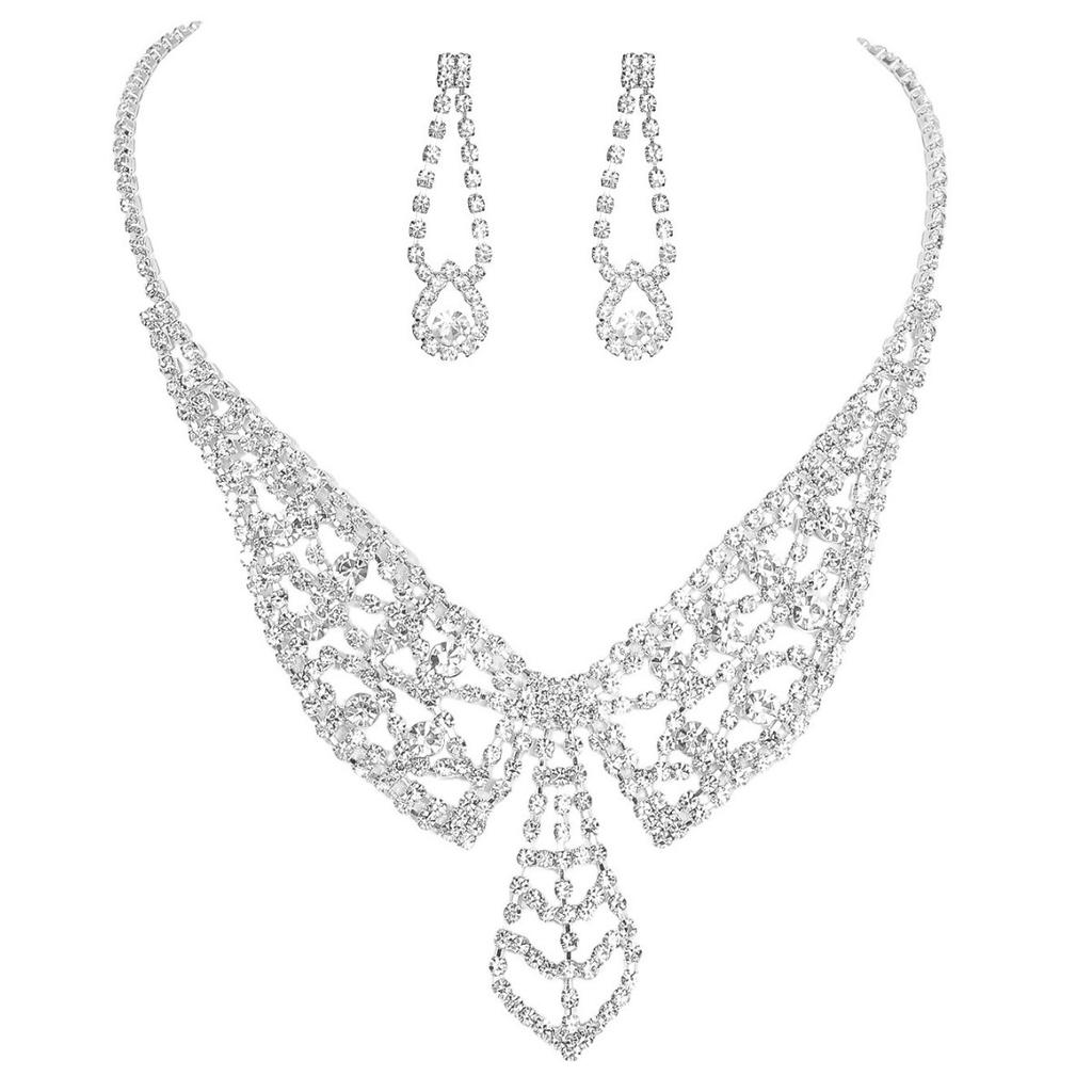 Luxus Glitzer Strass Braut Halskette Ohrringe Hochzeitskleid Zubehör High-End Schmuck Zweiteiliges Set
