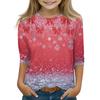 Christmas Day Print Tops For Youth Girls 4-11 Years Round Neck 3/4 Sleeves T-Shirts Trendy Tops Outfit Tees