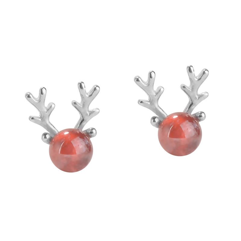 

Good Morning Cute Reindeer Antler Stud Earrings with Red Beads – Perfect Christmas Gift for Students