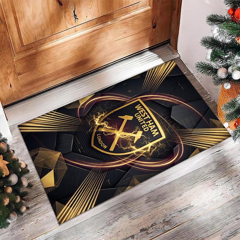Tappeto in Velluto di Cristallo con Stampa del West Ham United Football, Comodo Assorbente d'Acqua Antiscivolo Tappeto per Pavimenti Interni