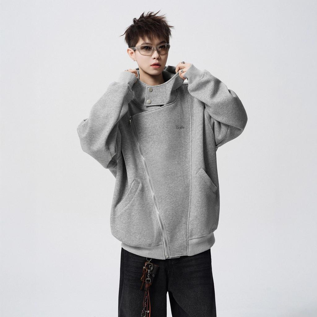 Double Zipper Cardigan Sweater Men's Autumn American Versatile Couple Jacket Loose Hooded Jacket