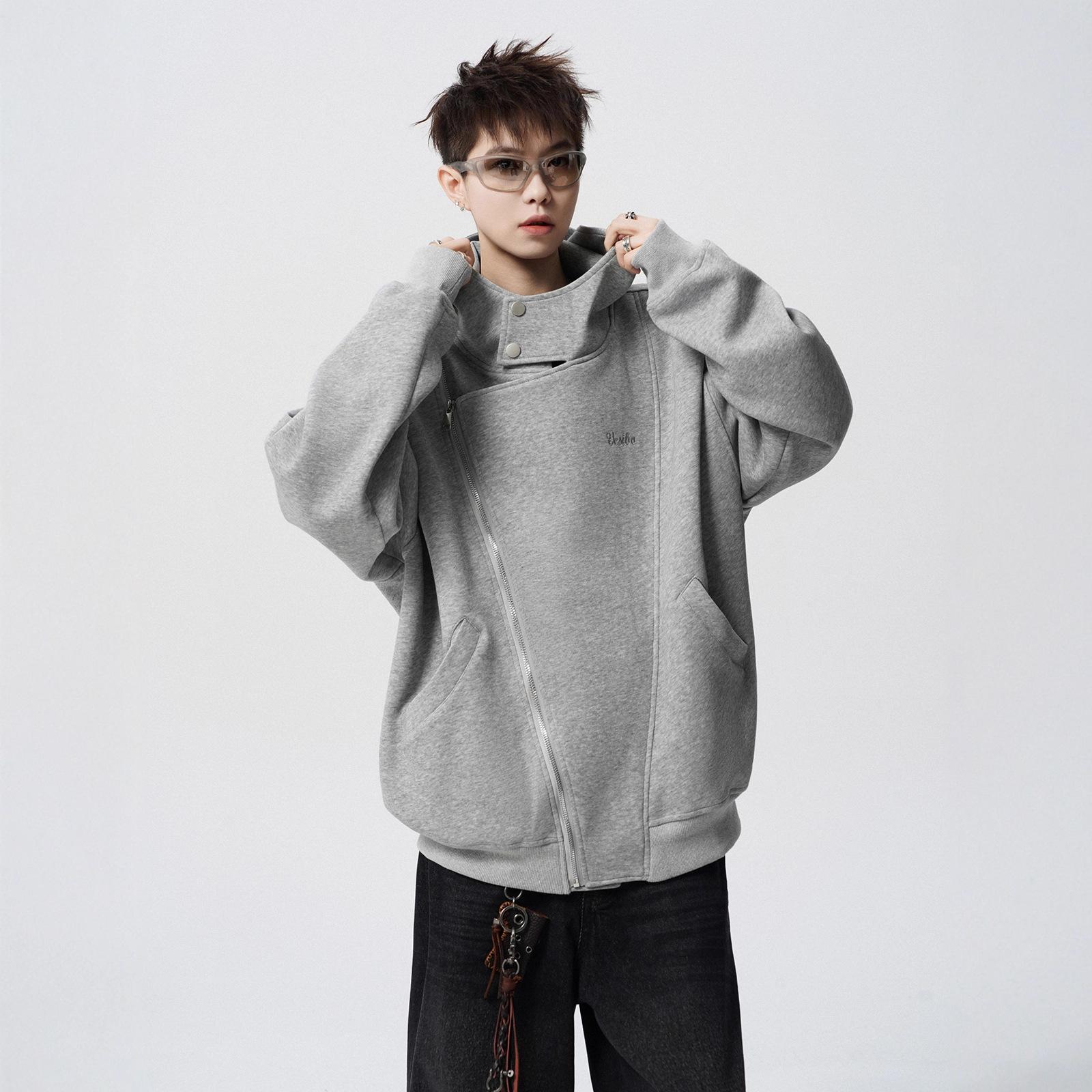 

Кардиган на двойной молнии, мужской осенний, американский, универсальный, куртка для пары, свободный кардиган с капюшоном M серый