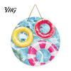 Holiday House Ornament Round Wooden Door Hanger, Watercolor Beach Welcome Sign, Hello Sunshine Decorative Sign Please Wall Plaque for Summer