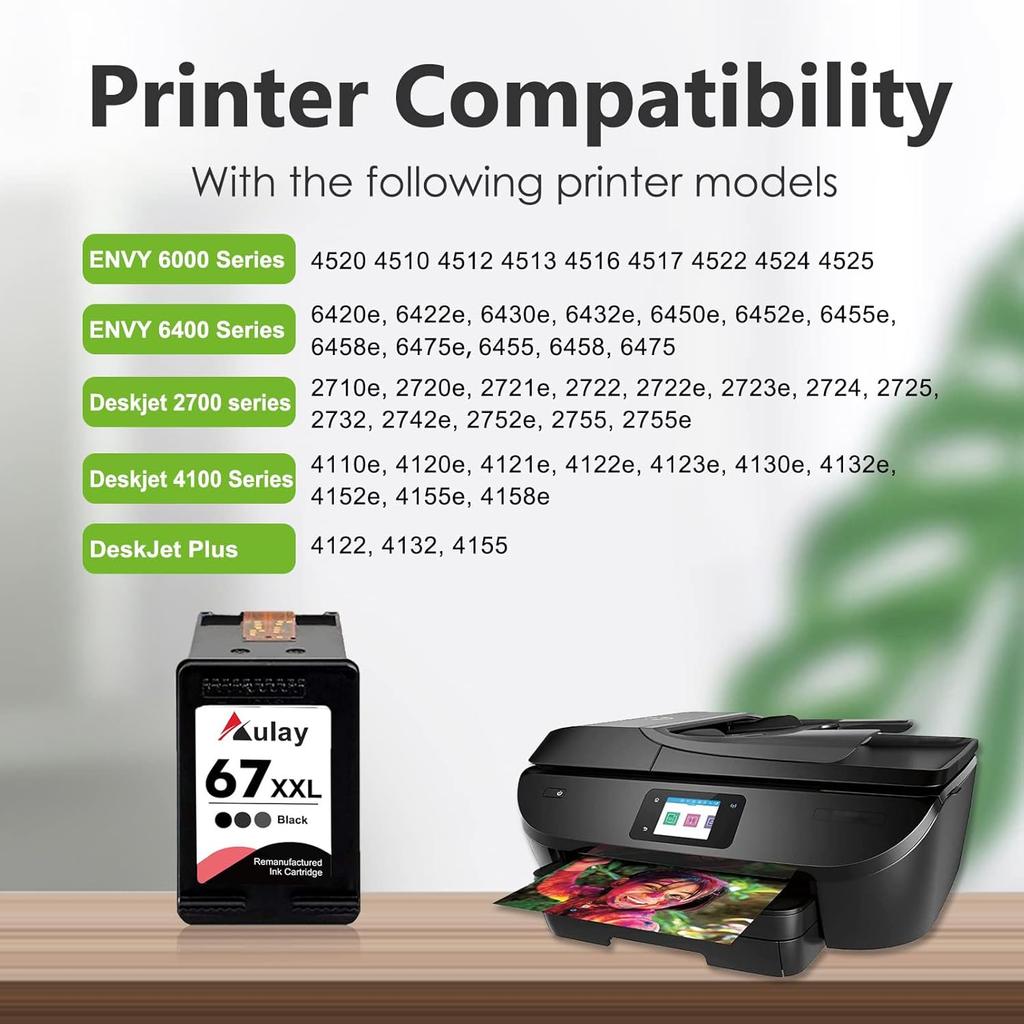 67 XXL Ink cartridges Black 67xl XL Black Ink Cartridge for Printer Envy 6055 6400 6000 6055e 6052 Pro 6455 6458 Deskjet 2755e 2755 2700 2752 Deskjet