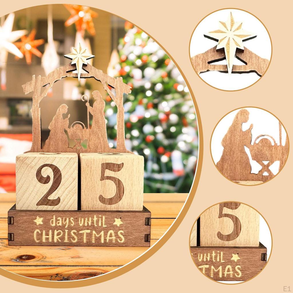Days Until Christmas Advent Calendar Xmas Ornament Accessories Rustic Tabletop with Wood