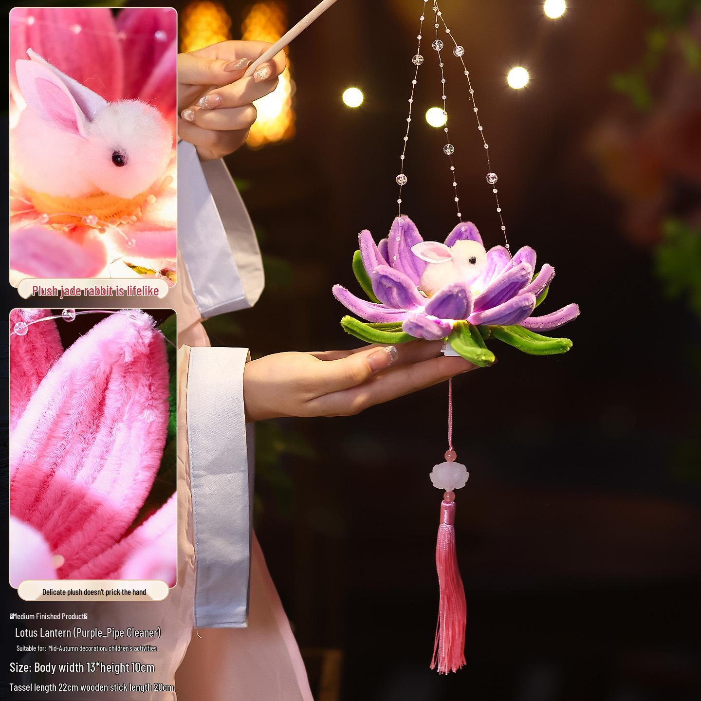 

2025 Mid-Autumn Festival Handheld Luminous Lotus Lantern with Twist Stick and Rabbit Design