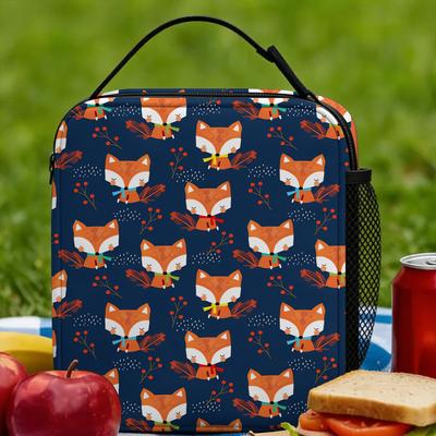 Cute Fox Lunch Bag  Vintage Lunch Box For Unisex Picnic Portable Zipper Cooler Bag Oxford Print Tote Food Bags