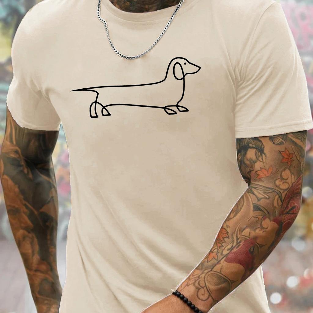 Dachshund Line Art Print Mens Casual Crew Neck TShirt Breathable Short Sleeve Daily Wear