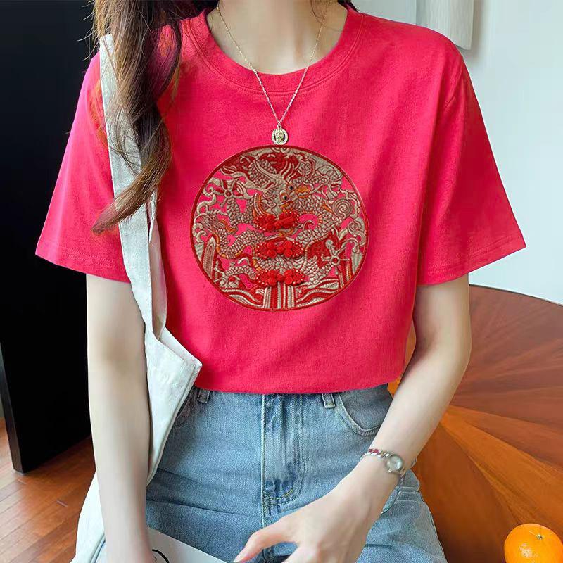 VEZFAA Women's Fashion Casual Summer Spring Flower Pattern Print Short Sleeve O-Neck Blouses & Shirts