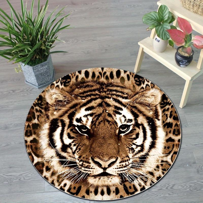 1pc Realistic Tiger Print Round Mat - 100% Polyester Non-Slip Floor Mats, Suitable for Living Room, Bedroom, Office Decor