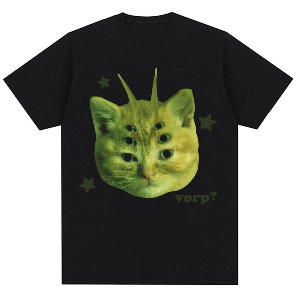 Funny Alien Cat Vorp Meme Graphic T-shirts Men Women Humor Joke Vintage T-shirt Oversized Cotton Casual Summer Kawaii T Shirts