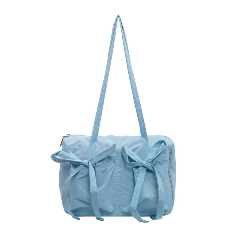 Casual Bow Design Nyl Shoulder Bags for Women Commute Lightweight Large Capacity Ladies Tote Candy Color Female Handbags