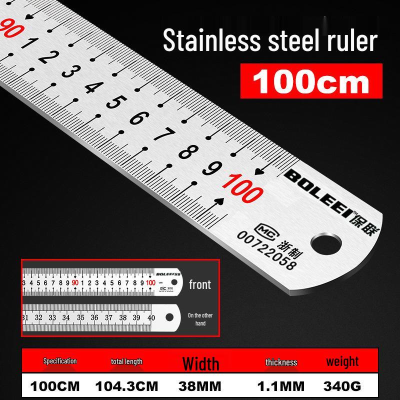 Règle en acier inoxydable de 1 mètre: Fer Épais, Dur, Haute Précision, Disponible en 15cm, 30cm, 50cm de Longueur
