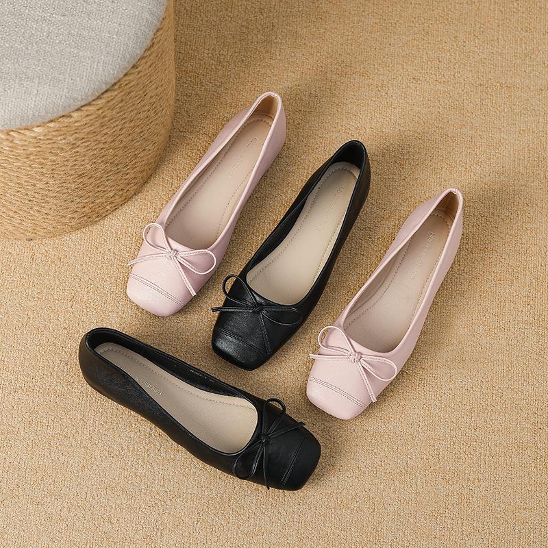 W063-1 Versatile comfortable soft sole bow round head four seasons ladyshoes tall flat Mary Jane small leather shoes women