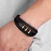 Fashion 3 Layers Black Punk Style Design Leather Bracelet for Men Stainless Steel Magnetic Button Birthday Gift Male Bracelets