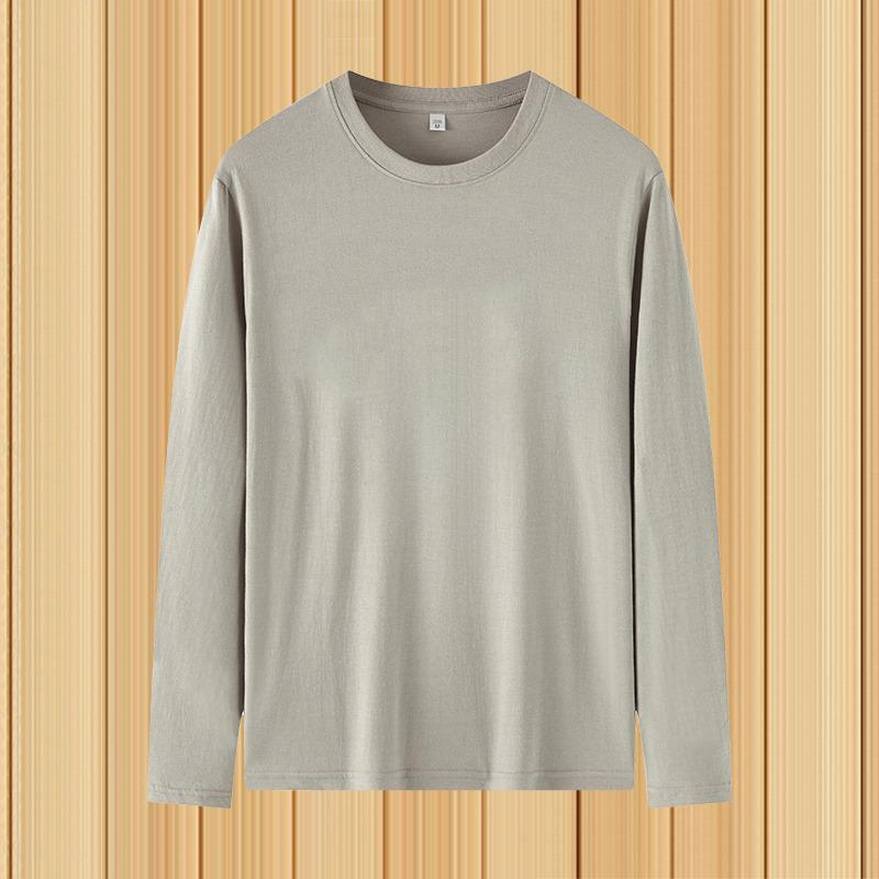 Men's Solid Color Long Sleeve T-Shirt, Imitation Cotton Milk Silk, Round Neck, Spring/Autumn, Large Size, Soft Fabric.