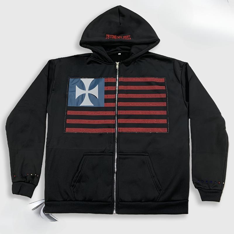 Evropská a americká Y2K mikina s kapucí s potiskem písmen, kapsou, personalizovaný trendy volný hip-hopový kardigan