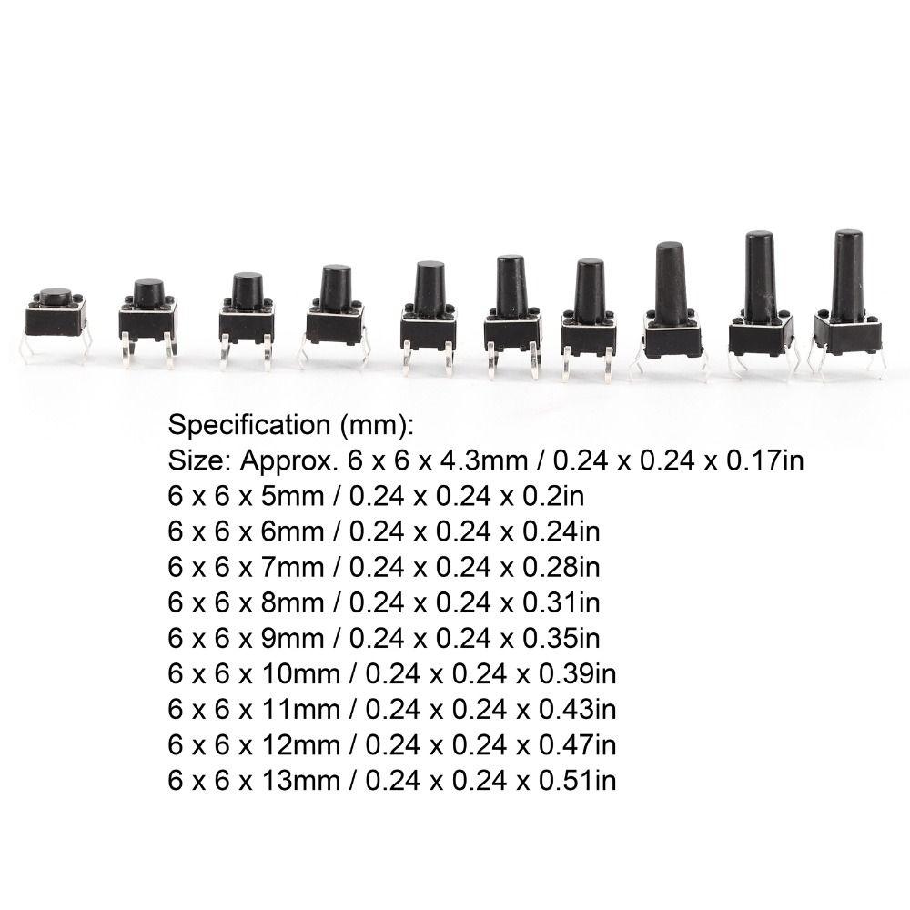 200PCS 6x6mm Micro Momentary Tact Switch 10 Values Button Switch Assortment Kit PCB Assembly