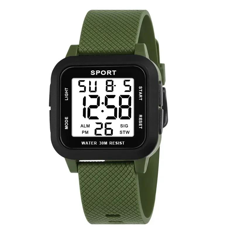 Herren Sportuhr Hintergrundbeleuchtung Anzeige Countdown Herren Digitaluhren 3Bar Wasserdicht Militäruhr Alarm Armbanduhr