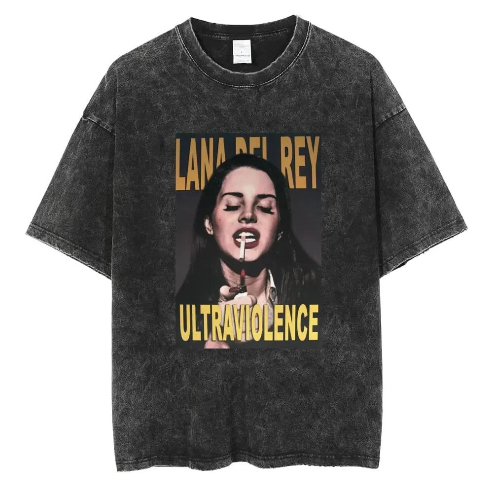 Oversized Acid-Wash Short-Sleeve T-Shirt Featuring Lana Del Rey  Ultraviolence  Vintage Album Graphic Print L